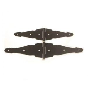 black ornamental double strap hinges